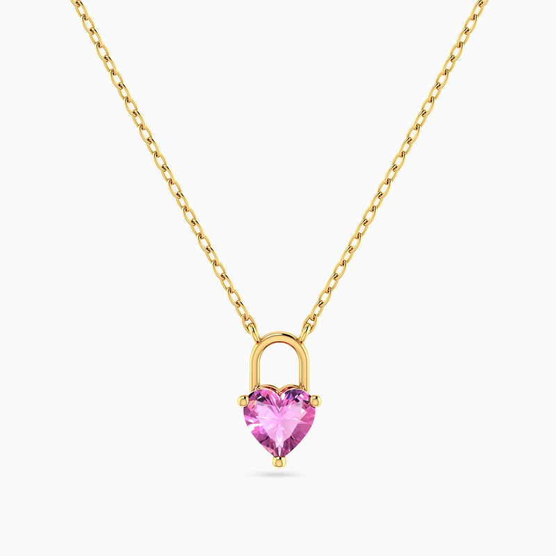Miss L' by L'azurde Heart Pink Stone Necklace in 14K Gold - Image 1